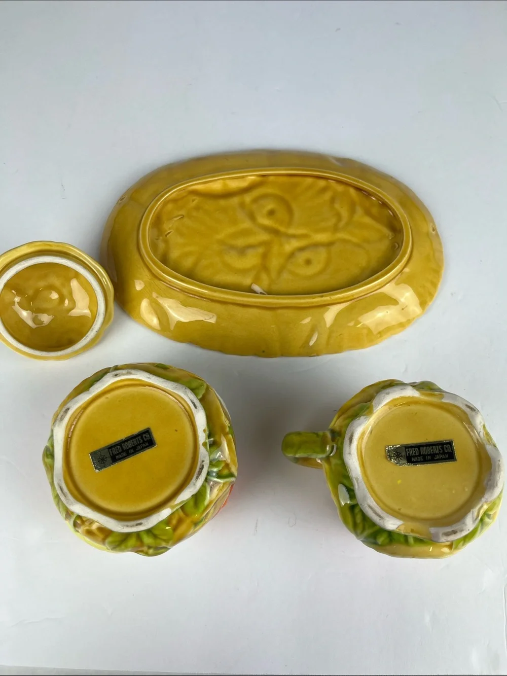 1970s Fred Roberts “Summer Flame Poppies” Cream & Sugar & small serving dish